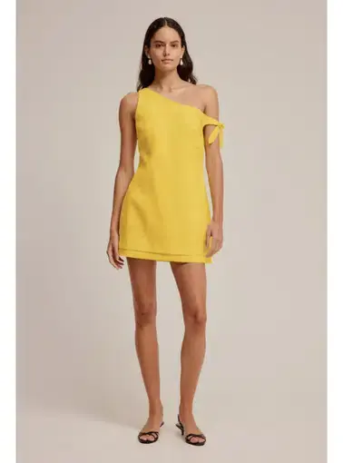 Venroy Side Tie Linen Mini Dress in Yellow Size M / AU 10