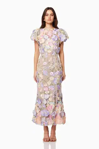 Elliatt Astraea 3D Lace Maxi Dress in Multi Size L/Au 12 