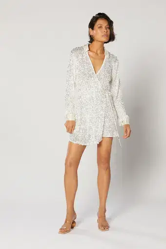Winona Arissa Wrap Shirt Dress White Sequin Size 8