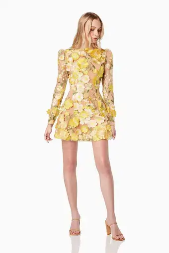 Elliatt Goldenvoice 3D Floral Mini Dress in Yellow Size 8