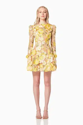 Elliatt Goldenvoice 3D Floral Mini Dress in Yellow Size 10