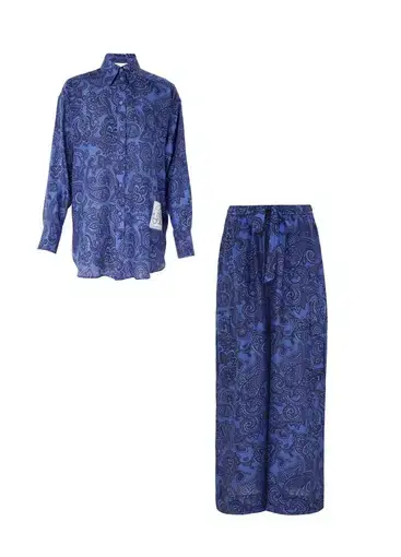 Zimmermann Ottie Relaxed Shirt Size 0P/ AU 6 and Pant Size 1/ AU 10 Set Blue Paisley 