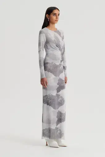 Scanlan Theodore Mesh Cloud Print Dress in Grey Size 6
