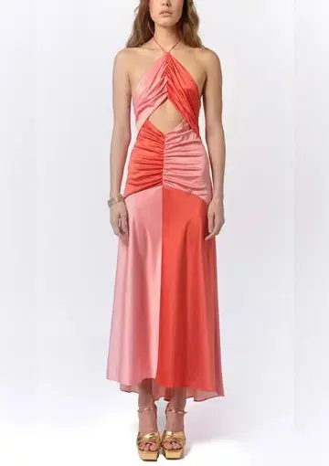 De La Vali Freya Halter Maxi Dress Pink/Red Size 8