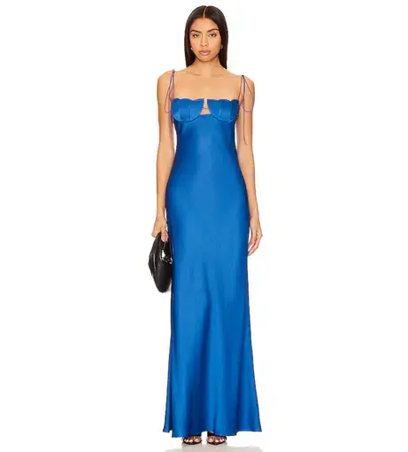 Anna October Tulip Satin Maxi Dress Blue Size XS / AU 6