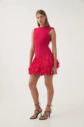 Aje Rushes Raffia Knit Mini Dress Deep Fuchsia Pink Size 16
