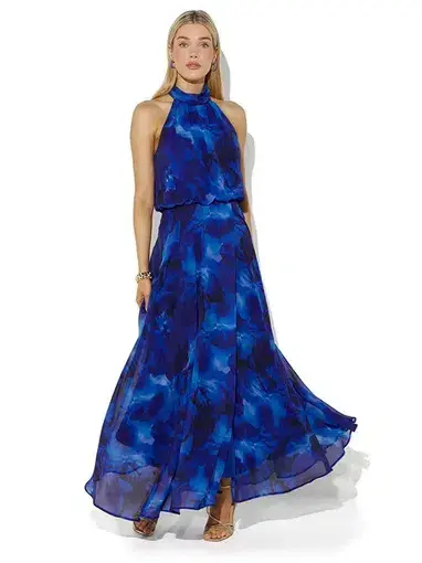 Montique Lula Lagoon Printed Maxi Dress Sapphire Blue Size 10