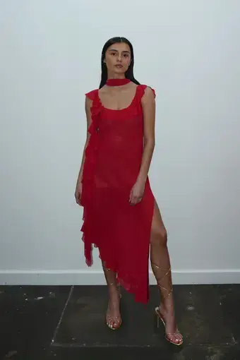 Džo Luna Floral Ruffle Slip Dress Red Size 6