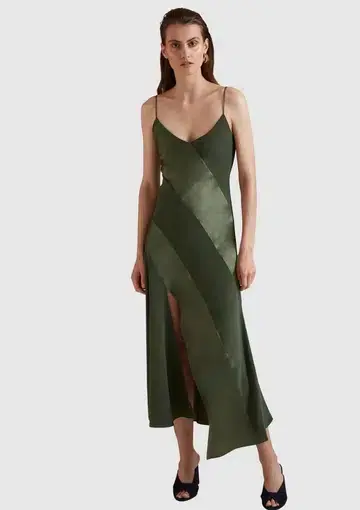 Ginia Ellen Silk Slip Dress Ellen Green Size L / AU 12