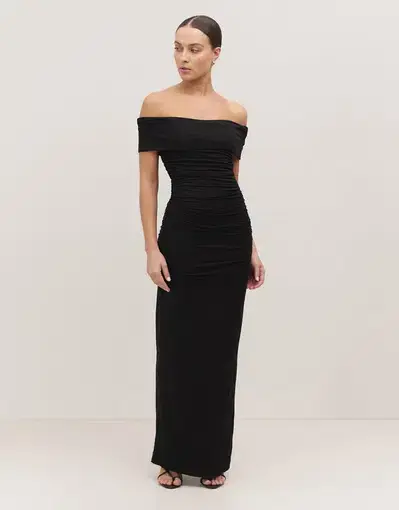 Minima Esenciales Milana Off Shoulder Ruched Dress Black Size AU 12 