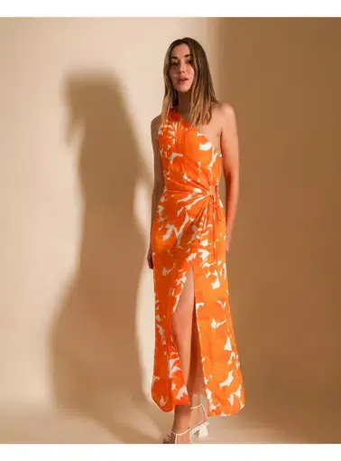 Lover Marigold One Shoulder Midi Dress Print Size AU 8