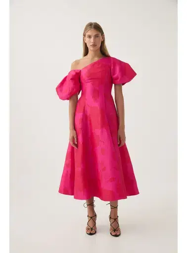 Aje Arista Tulip Sleeve Midi Dress Florescent Rose Pink Size AU 16