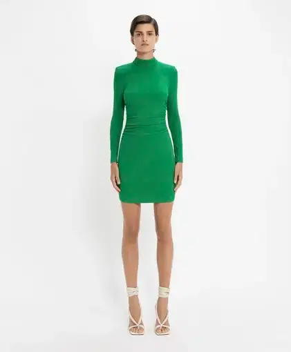 Cue Shirred Viscose Mini Dress Green Size 8