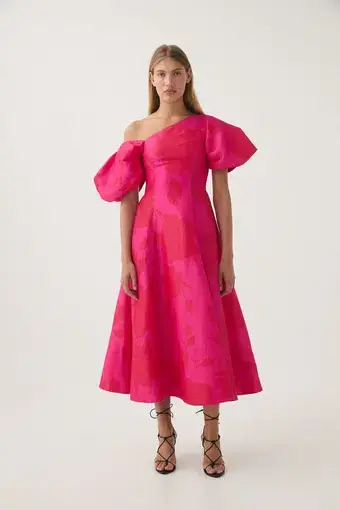 Aje Arista Tulip Sleeve Midi Dress Florescent Rose Pink Size 6
