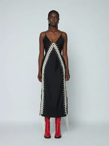 Wynn Hamlyn Macramé Maxi Dress Black Size 14