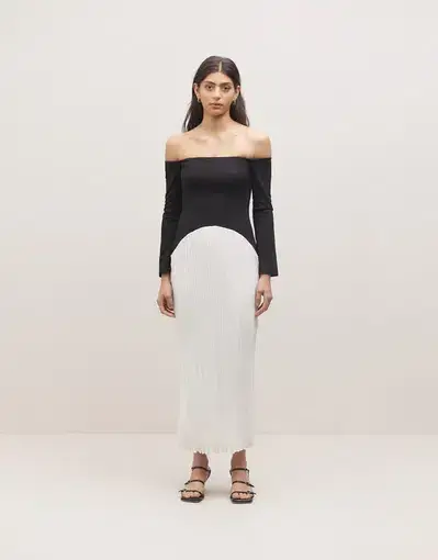 Minima Esenciales Serena Drop Waist Dress Black White Size 10