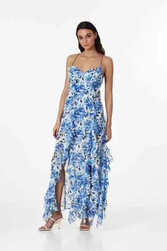Menti Blue Roses Maxi Dress Floral Size S/ AU 8
