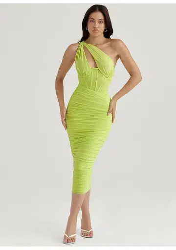 House of CB Valentina Asymmetric Cutout Midi Dress Lime Size S / AU 8