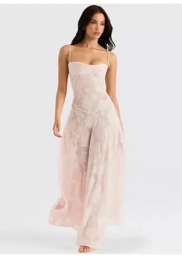 House of CB Seren Lace Back Maxi Dress Soft Pink Floral Size S / AU 8