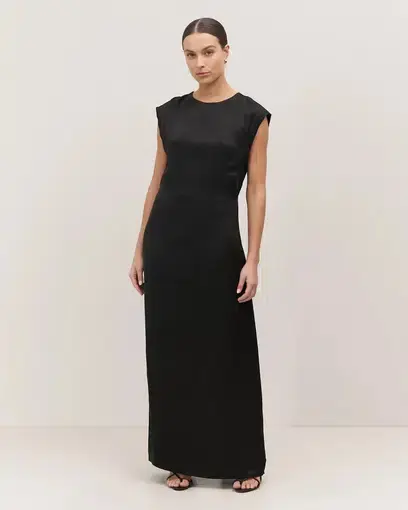 Minima Esenciales Lillian Linear Satin Maxi Dress Black Size 10