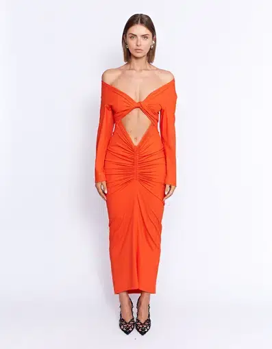 Pfeiffer Fontaine Midi Dress Crimson Orange Size M / AU 10