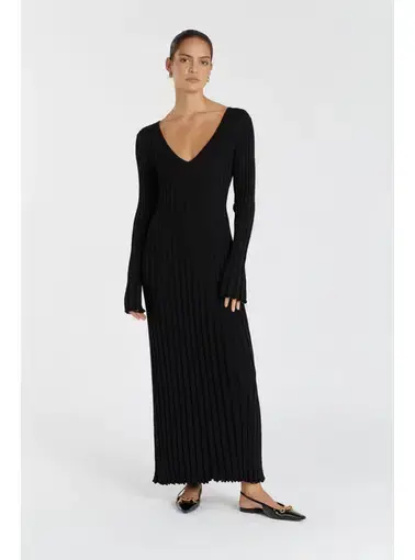 Dissh Reign Sleeved Knit Midi Dress Black Size AU 14