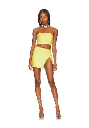 Camila Coelho Pip Leather Micro Skirt Yellow Size 8
