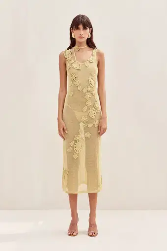 Cult Gaia Pemma Crochet Midi Dress Gold Size 8