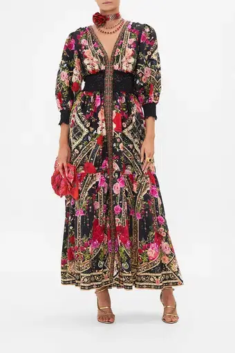 Camilla Shirred Waistband Long Dress Reservation For Love Print Size XL / AU 16