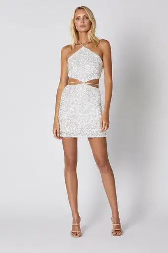 Winona Elodie Halter Mini Dress White Sequin Size XS (AU 6)
