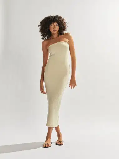 One Mile the Label Cora Strapless Maxi Dress Custard Size 8