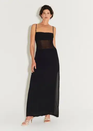 Hansen & Gretel Avenue Sheer Maxi Dress in Black Size M / AU 10