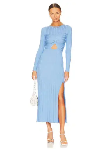 Sovere Recline Knit Midi Dress in Azure Size 14
