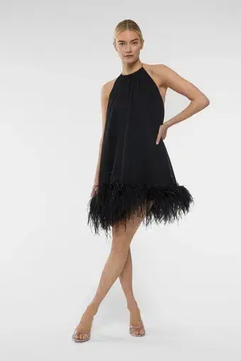 Oseree Lumiere Plumage Necklace Mini Dress Black Size 10