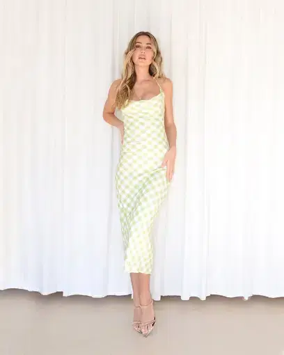 Isabelle Quinn Delilah Midi Dress Green Gingham Size 6
