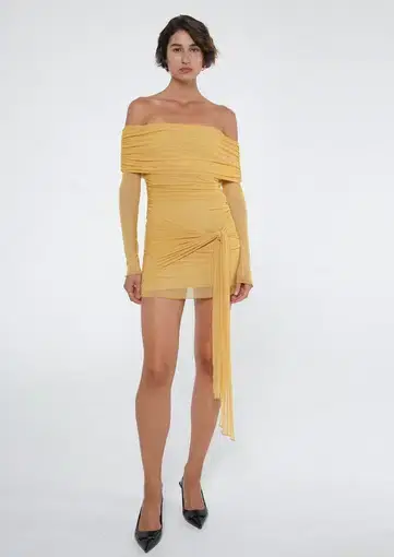 Benni Yasmin Off Shoulder Mini Dress Mustard Size 10