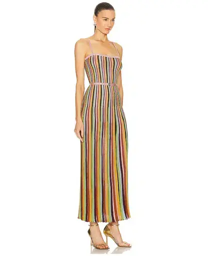 Zimmermann The Alight Stripe Midi Dress in Lurex Multi Size 0/ Au 8