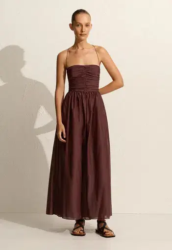 Matteau Gathered Lace Up Dress Brown Size 1/ AU 6