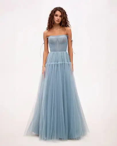 Milla Ocean Wave Tie-straps Tulle Prom Dress Blue Size M / AU 10
