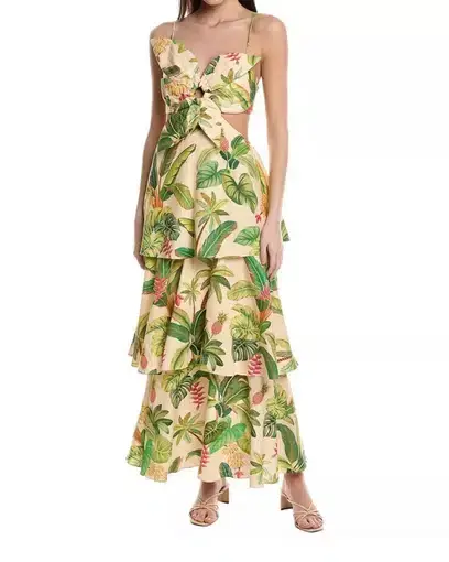 Farm Rio Fruit Forest Linen-Blend Maxi Dress Size XS/Au 6