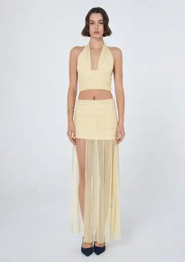 Benni Savannah Halter Top & Elliot Maxi Skirt Set Butter Yellow Size XS / AU 6