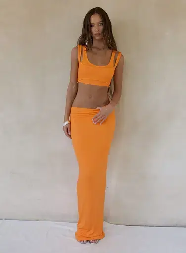 Bayse Palencia Double Crop Top and Maxi Skirt Set Orange Size 12