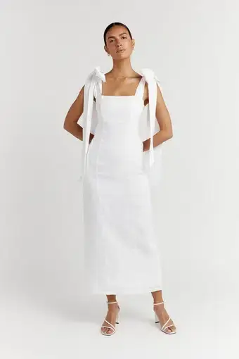 Dissh Aisle Linen Bow Midi Dress White Size 12