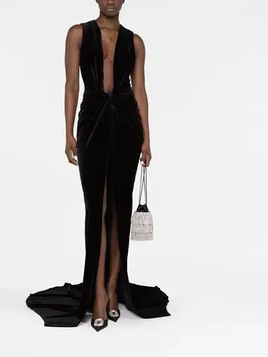 LaQuann Smith Deep V-neck Ruched Gown Black Size L / AU 12