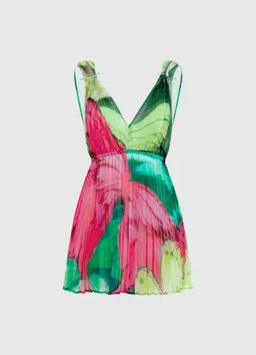 Leo Lin Eliana Mini Dress in Papillon Print in Green Size 8