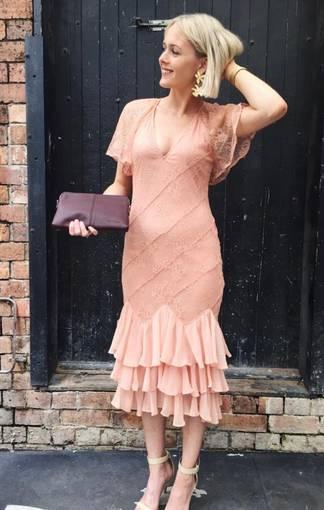 Stevie May peach lace midi dress 