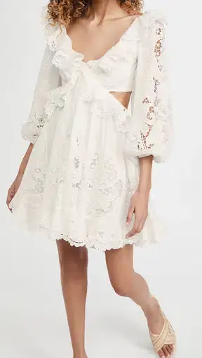 Zimmerman Lulu Scallop Mini Dress Ivory White Size 6