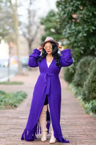 Hanifa Miya Knit Cardigan Dress Purple Size S-M/AU 10