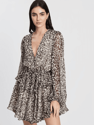 Shona Joy Mariposa drawstring mini dress leopard print size 12 