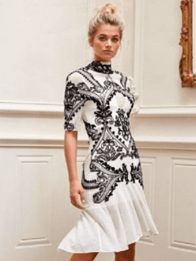 Thurley Embroided Mandolin Black & White Dress Size 10